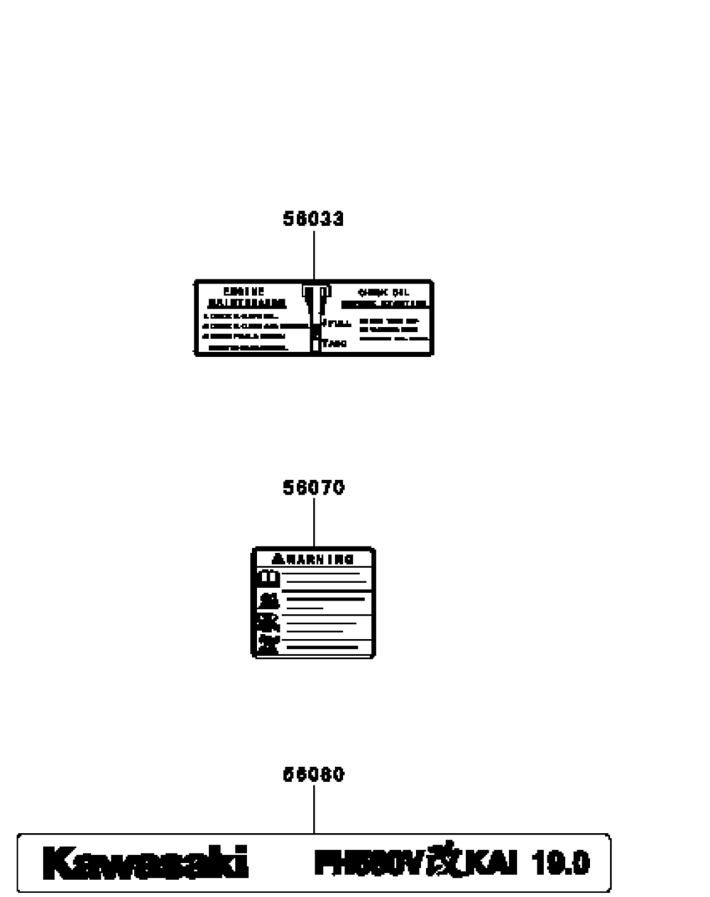 Kawasaki Fh580v-Cs25 Label Diagram and Parts List for H1952 55AI4HPD750-WAM Cub Cadet Lawn Mower